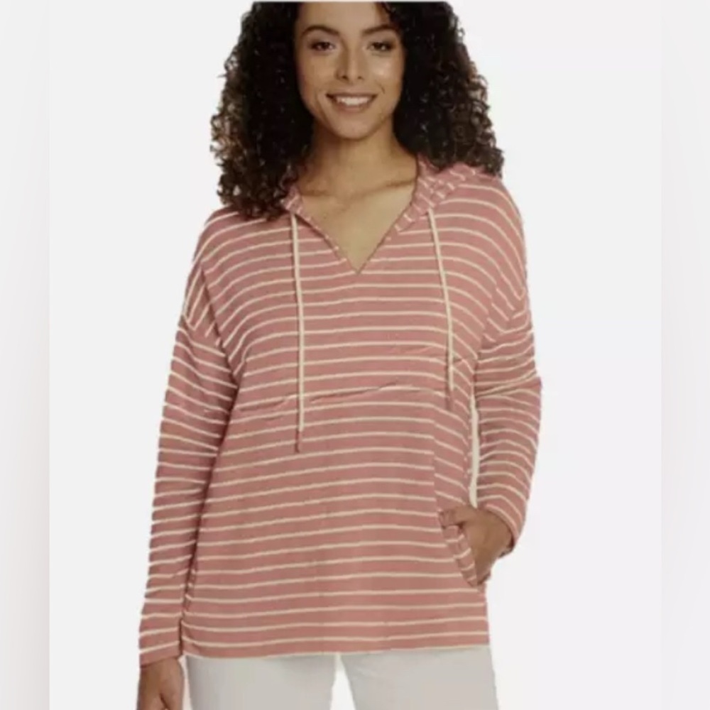 Buffalo David Bitton Pink and White Striped Hoodie. Sz M